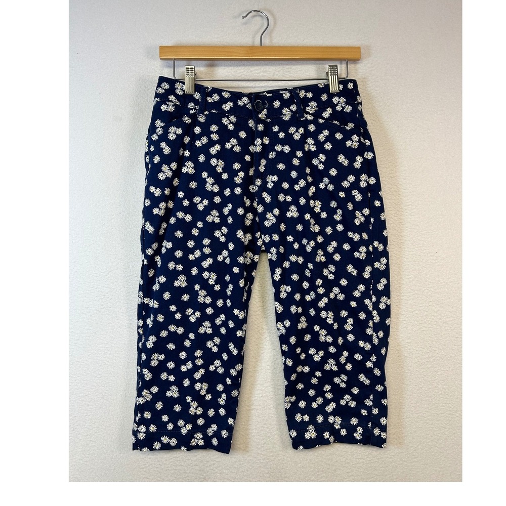 Cottagecore St Johns Bay Womens 4P Navy Blue Daisy‎ Floral Capri Cropped Pants